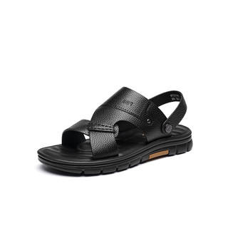 红蜻蜓男士凉鞋夏季新款软底沙滩凉鞋舒适两穿简约皮凉鞋WTT23198 黑色 42