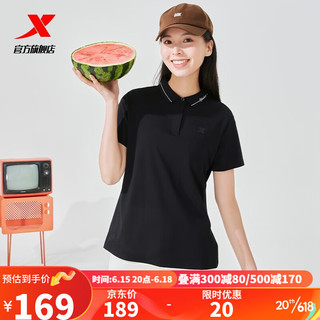 特步（XTEP）短袖POLO衫女2023夏季新款翻领短T977228020482 正黑色 3XL