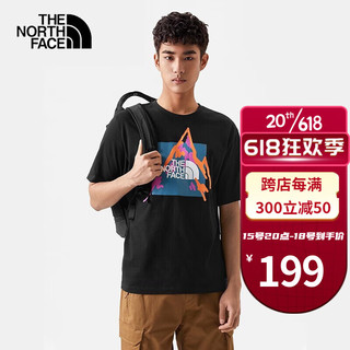 The North Face北面短袖男夏季新款户外休闲运动服透气舒适吸汗印花圆领T恤 JK3/黑色/偏大一码 3XL