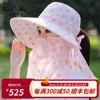 格诺菲驰（GONOFECI）高尔夫帽子女士夏季新款户外遮阳帽防晒帽面罩透气薄款面纱太阳帽 粉红色 均码