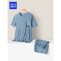 海澜之家（HLA）男士睡衣男夏季混纺圆领套头舒适可外穿短袖短裤家居服套装 灰蓝5003 165/90(M)