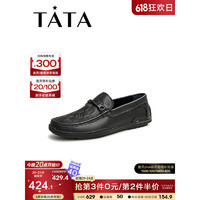 他她（TATA）2023春商场同款时尚复古一脚蹬休闲皮鞋新款TCD03AM3 黑色 38