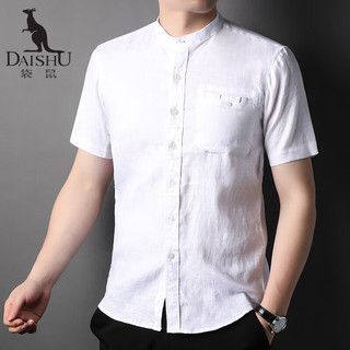 袋鼠（DaiShu）100%亚麻短袖衬衫男士立领纯色半袖上衣DS5235 漂白 170/88A