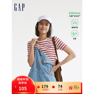 Gap女装夏季2023新款LOGO轻薄短袖T恤659475休闲上衣 红色条纹 170/100A(L)