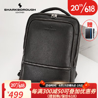 sharkborough双肩包男士真皮商务休闲背包大容量旅行包15英寸 黑色