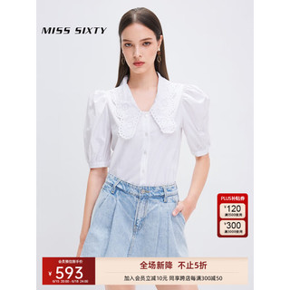 MISS SIXTY2023夏季新款衬衫女法式花边领泡泡袖优雅别致上衣 白色 XS