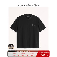 ABERCROMBIE & FITCH男装女装情侣 美式运动双重刺绣纯色圆领短袖T恤 327030-1 黑色 XXL (185/124A)