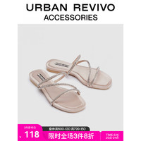 URBAN REVIVO2023夏季新款女士时尚设计感钻链平底拖鞋UAWS32085 裸粉 39