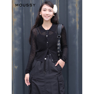 moussy 2023夏季新款气质通勤风垂感微透针织开衫028GSZ70-0060 020黑色 00020/F