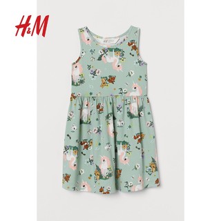 H&M HM童装女童连衣裙夏季甜美印花无袖圆领棉质喇叭裙0870530
