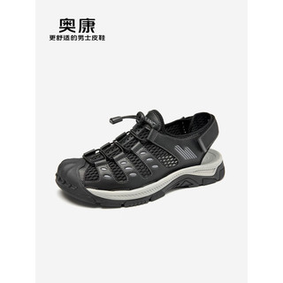 奥康（Aokang）官方男鞋 2023夏季新款流行时尚沙滩鞋男工装休闲舒适凉鞋 黑色 38