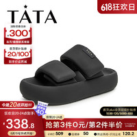 他她（TATA）2023夏商场同款时尚面包鞋一字拖鞋女鞋新款WXP02BT3 黑色 40