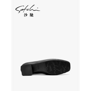 沙驰（SATCHI）沙驰新款头层牛皮舒适方头柔软工作单鞋低跟通勤女单鞋奶奶鞋女鞋 黑色（9A16091G010） 36