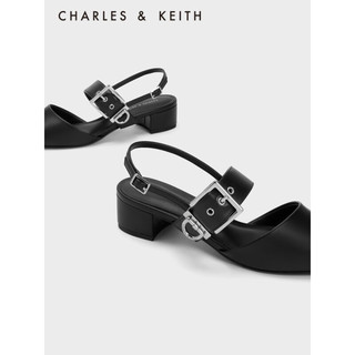 CHARLES & KEITH CHARLES&KEITH23夏季新品CK1-60920338时尚宽绊带粗跟凉鞋女 Black黑色 35
