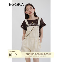 EGGKA 休闲背带裤女复古夏季2023年新款设计感小众宽松直筒裤子 杏色 M