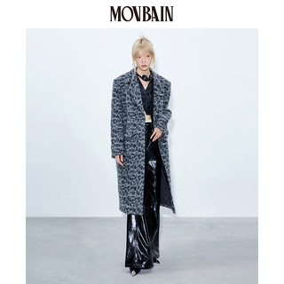 MOVBAIN2022秋冬新品灰色豹纹宽肩大衣 日本进口羊毛面料长款外套