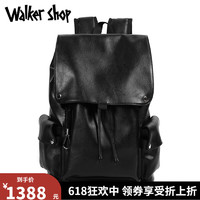 Walker Shop双肩包男包牛皮男士旅行背包皮包男款皮质男生书包电脑包男 黑色