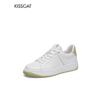 KISSCAT接吻猫女鞋2023新款百搭小白鞋厚底简约通勤休闲板鞋女KA43159-52 白色/黄绿色 34