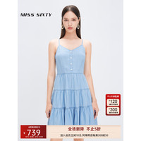 MISS SIXTY2023夏季新款吊带连衣裙女天丝牛仔V领蛋糕裙薄款浅蓝 蓝色 XS