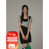 CHUU假两件连衣裙女2023夏新品美式复古个性设计包臀裙子 黑色 均码