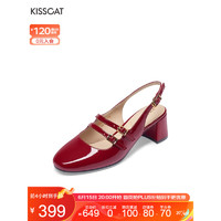 KISSCAT接吻猫女鞋2023新双带玛丽珍显瘦包脚柔软质感浅口单鞋KA43107-10 红色 34