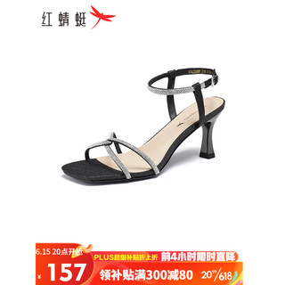 红蜻蜓 RED DRAGONFLY凉鞋女23年夏季甜美水钻高跟凉鞋百搭女鞋 WFK23308黑色36