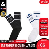 杰克·琼斯（JACK&JONES）NBA联名勇士队字母线条织花装饰2双装长袜22321Q045 白色A06 26-28/L