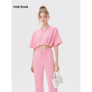FIVE PLUS运动卫衣式T恤女2023夏季新款短款落肩袖小众上衣短袖商城同款 粉红色180 XS
