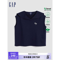 Gap 盖璞 女装夏季2023新款LOGO吸湿天丝海军领运动无袖卫衣660938上衣 海军蓝 165/84A(XS)