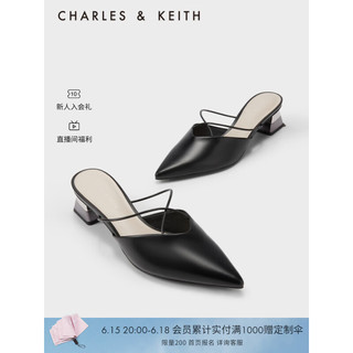 CHARLES&KEITH23夏季新品CK1-61720144尖头矮跟穆勒凉鞋女鞋 Black黑色 38