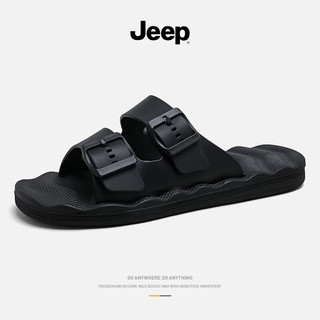 Jeep吉普拖鞋男2023夏季新品外穿防滑个性软底舒适男士一字拖浴室凉鞋 黑色 44