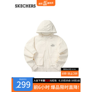 斯凯奇（Skechers）防紫外速干运动外套女休闲梭织白色上衣L223W084 棉花糖白/0074 M