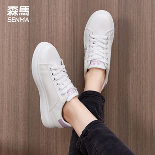 森馬（Senma）女鞋板鞋女新款韩版小白鞋学生百搭平板鞋 白紫色-B款(女鞋) 40