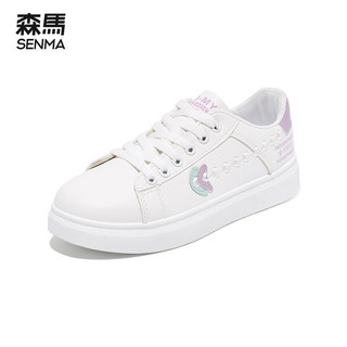 森馬（Senma）女鞋板鞋女新款韩版小白鞋学生百搭平板鞋 白紫色-B款(女鞋) 40