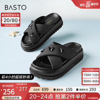 BASTO 百思图 23夏季新款时尚休闲运动风厚底女拖鞋IBG55BT3 黑色 34