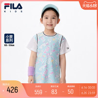 FILA 斐乐 童装儿童短袖衫2023夏季新款女童长款篮球运动假两件T恤