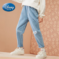 Disney 迪士尼 女童牛仔裤夏季爱莎公主儿童阔腿裤休闲裤LX81047-1 浅蓝 130