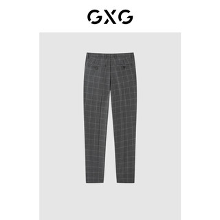 GXG男装商场同款灰色格纹套西长裤男宽松商务休闲裤2021春秋热卖 灰色格纹 180/XL
