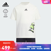 adidas阿迪达斯官方轻运动女小童夏速干运动休闲短袖套装IN8724 汉玉白/传奇墨水蓝 116CM