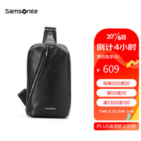 Samsonite 新秀丽 胸包男士个性时尚斜挎包休闲简约软牛皮腰包TK9*09002黑色