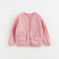 马克珍妮 春装女童小兔子花纱含羊毛针织开衫儿童婴儿宝宝毛衣线衫