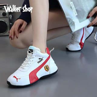 Walker Shop品牌跑步鞋男女新款真皮情侣款包底皮蓬老爹鞋女厚底内增高休闲款  内增高 白灰 41（女）