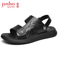 金猴（JINHOU）时尚潮流牛皮休闲男鞋透气男士沙滩凉鞋 SQ98024A 黑色 40码