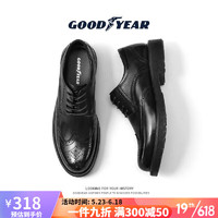 固特异（Goodyear）男鞋2023新款皮鞋男透气布洛克鞋子男百搭休闲鞋英伦风正装婚礼鞋 黑色 38(标准皮鞋码)