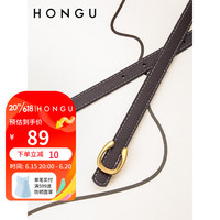 红谷（HONGU）女士腰带2023新款时尚牛皮小皮带休闲腰带百搭简约裤带装饰 深咖/灰 105