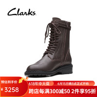 Clarks其乐蒂勒姆系列女靴2022秋冬英伦风马丁靴系带长靴 深棕色 261687004 35.5