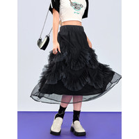 B.Duck小黄鸭女装半裙2023年夏季新款蓬蓬网纱裙个性浪漫仙女裙 灰黑色 XS