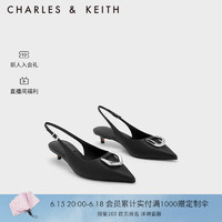 CHARLES&KEITH23夏季新品SL1-61900013时尚马蹄扣装饰矮跟凉鞋女 Black黑色 38