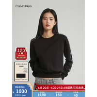 Calvin Klein Jeans23早秋新款女士时尚提花织带纯棉针织圆领卫衣ZW02241 BEH-太空黑 XS