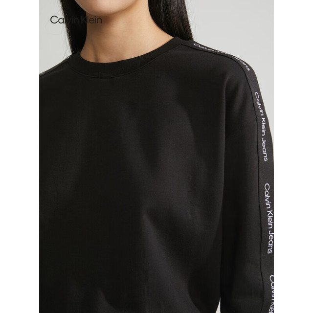 Calvin Klein Jeans23早秋新款女士时尚提花织带纯棉针织圆领卫衣ZW02241 BEH-太空黑XS 【报价价格评测怎么样】-什么值得买